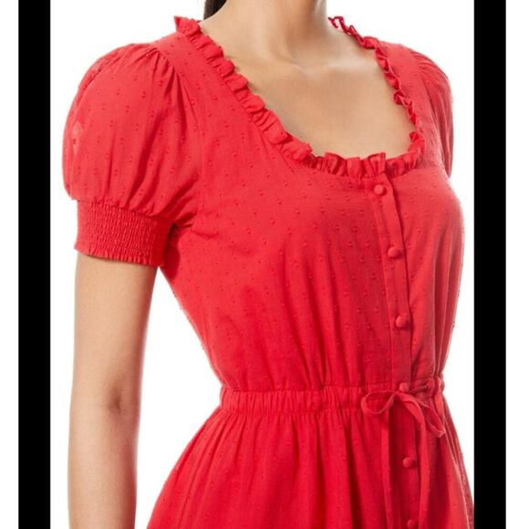 Alice + Olivia Avi Cotton Button Down Ruched Waist Mini Dress Size 2 - Picture 4 of 9